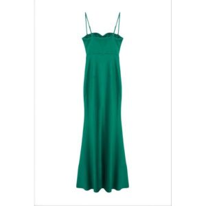 Green Plain Woven Satin Maxi